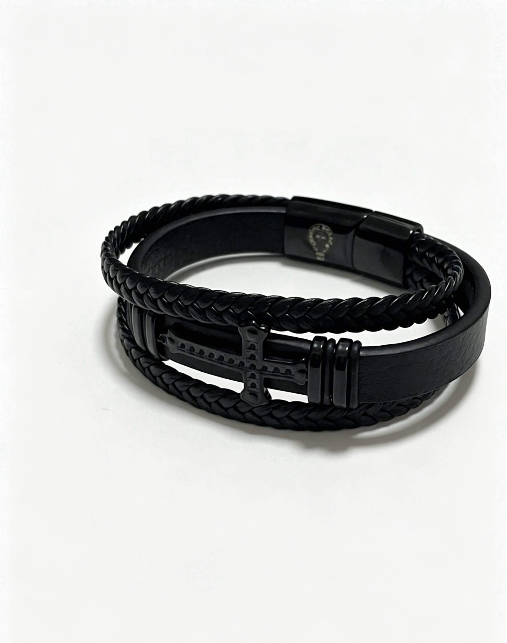 Chrome Hearts Black Braided Leather Bracelet with Cross Clasp Chrome Hearts Black Braided Leather Bracelet with Cross Clasp
